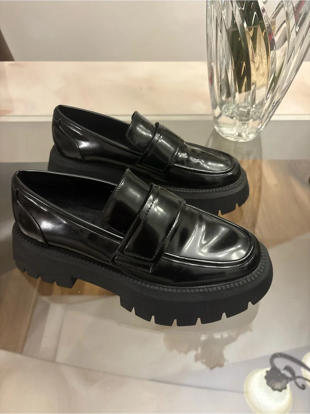 Black Chunky Platform Penny Loafers for Women size 36